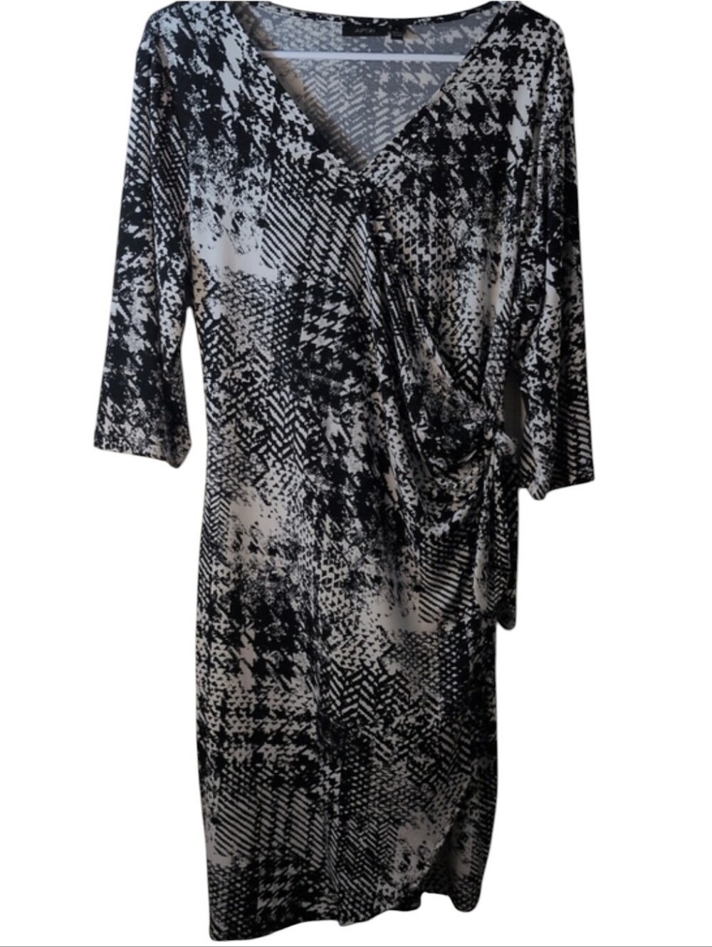Apt. 9 Black & White Abstract Faux-Wrap Midi Dress, Size Large